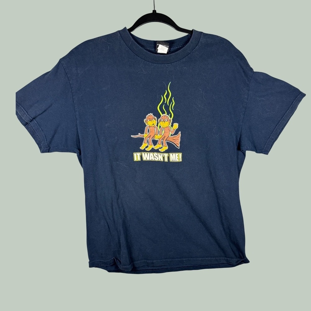 Hybrid Tees Mens Navy Blue It Wasnt Me Monkey‎ Graphic T-Shirt Size Large Y2K